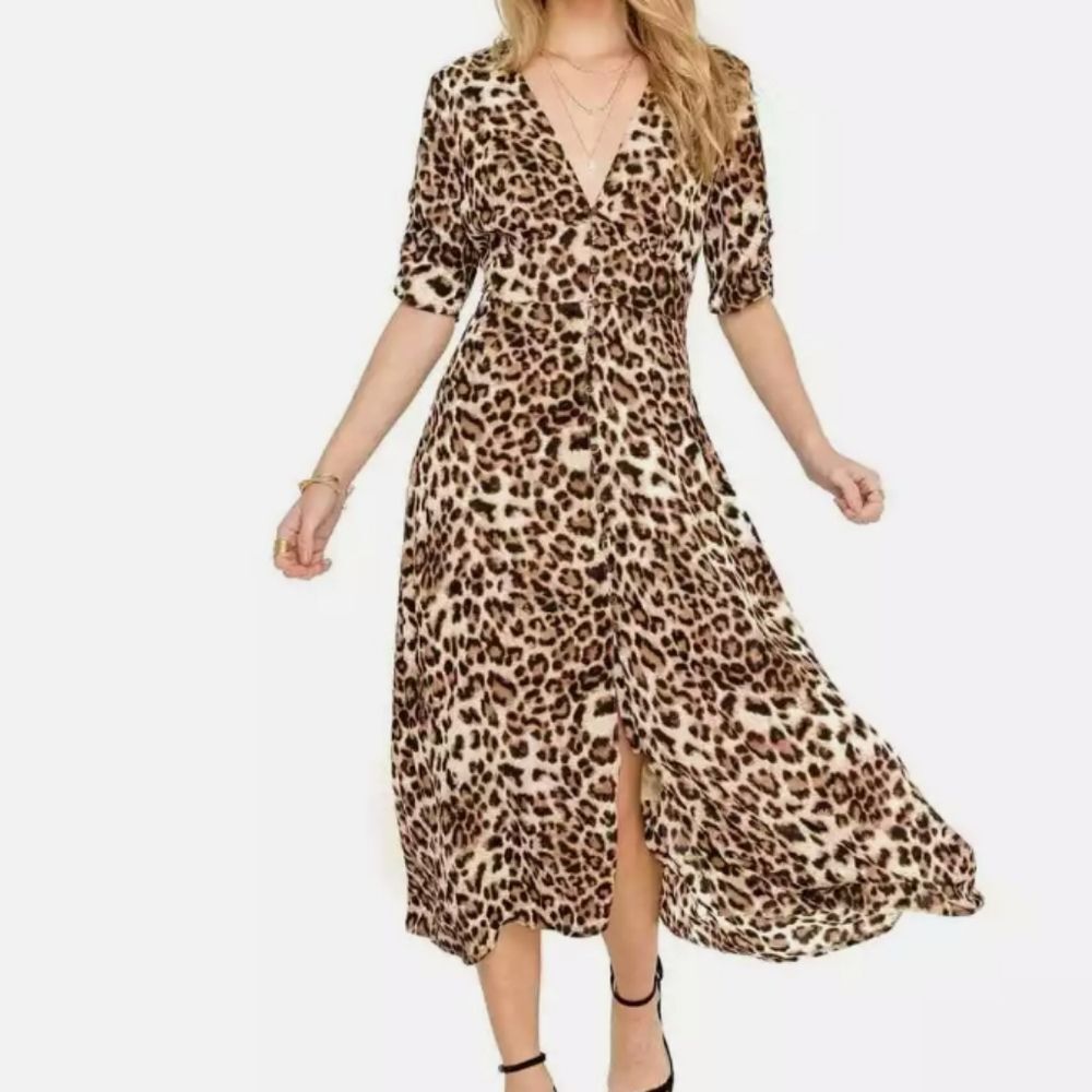 ASTR The Label Leopard Print Button Down Dress